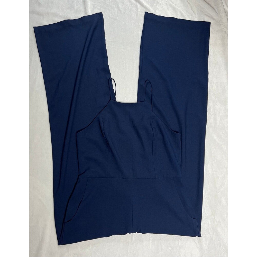 WAYF Women's Spaghetti Strap Wide Leg Sweetheart Neck Navy Jumpsuit Size Large